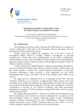Statement by the Delegation of Ukraine in response to the report by the OSCE Project Co-ordinator in Ukraine, Ambassador Vaidotas Verba