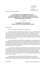 Statement by the Delegation of the Russian Federation in response to the report by the Head of the OSCE Programme Office in Astana, Ambassador György Szabó