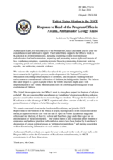 Statement by the Delegation of the United States of America in response to the report by the Head of the OSCE Programme Office in Astana, Ambassador György Szabó