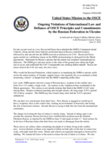 Statement by the Delegation of the United States of America on Russia’s ongoing aggression against Ukraine and illegal occupation of Crimea