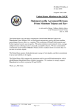 Statement by the Delegation of the United States of America on the agreement between the former Yugoslav Republic of Macedonia and Greece regarding the name issue, signed on 17 June 2018