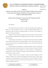 Statement by the Delegation of Armenia in response to the address by the Chair of the Committee of Ministers of the CoE, Deputy Prime Minister and Minister of Foreign and European Affairs of Croatia, H.E. Marija Pejčinović Burić