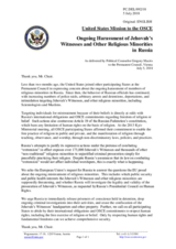 Statement by the Delegation of the United States of America on the situation of Jehovah’s Witnesses in the Russian Federation