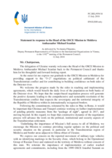 Statement by the Delegation of Ukraine in response to the report by the Head of the OSCE Mission to Moldova, Ambassador Michael Scanlan