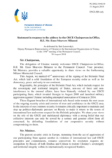 Statement by the Delegation of Ukraine in response to the address by the Chairperson-in-Office of the OSCE, Minister of Foreign Affairs and International Cooperation of Italy, H.E. Mr. Enzo Moavero Milanesi