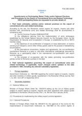 Response by the Delegation of Romania to the Questionnaire on Participating States’ Policy and/or National Practices and Procedures for the Export of Conventional Arms and Related Technology
