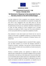 Statement by the Austrian EU Presidency in response to the presentation by Ambassador Thomas Greminger, OSCE Secretary General, of the 2019 Unified Budget Proposal