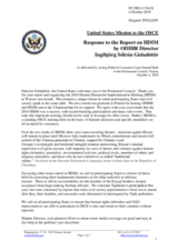 Statement by the Delegation of the United States of America in response to the report by Ms. Ingibjörg Sólrún Gísladóttir, Director of the Office for Democratic Institutions and Human Rights (ODIHR) 