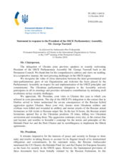 Statement by the Delegation of Ukraine in response to the address by the President of the OSCE Parliamentary Assembly, H.E. Mr. George Tsereteli