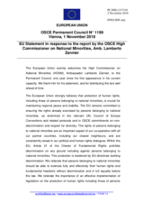 Statement by the Austrian EU Presidency in response to the report by the High Commissioner on National Minorities, Ambassador Lamberto Zannier