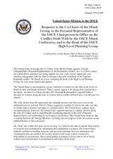 Statement by the Delegation of the United States in response to the address by the Co-Chairs of the Minsk Group, by the PR of the OSCE CiO, Ambassador Andrzej Kasprzyk, and to the report by the Head of the HLPG, Colonel Vladimir Minarik