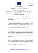 Statement by the Austrian EU Presidency in response to the report by the Special Representatives of the OSCE Chairperson-in-Office on Youth and Security, Ms. Anna-Katharina Deininger, Mr. Riccardo Pozzi and Mr. Matteo Pugliese