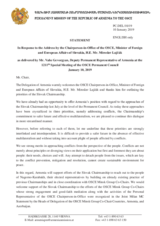 Statement by the Delegation of Armenia in response to the address by the Chairperson-in-Office of the OSCE, Minister of Foreign and European Affairs of Slovakia, H.E. Mr. Miroslav Lajčák