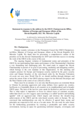 Statement by the Delegation of Ukraine in response to the address by the Chairperson-in-Office of the OSCE, Minister of Foreign and European Affairs of Slovakia, H.E. Mr. Miroslav Lajčák