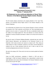 Statement by the Romanian EU Presidency on the continued detention of Mr. O. Titiev, head of the “Memorial” Human Rights Centre, in the Russian Federation