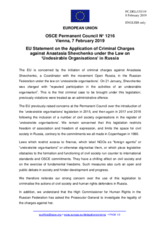 Statement by the Romanian EU Presidency on the the application of criminal charges against Ms. A. Shevchenko under the law on “Undesirable Organizations” in the Russian Federation
