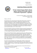 Statement by the Delegation of the United States of America on the the application of criminal charges against Ms. A. Shevchenko under the law on “Undesirable Organizations” in the Russian Federation