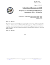 Statement by the Delegation of the United States of America on developments related to the Transdniestrian settlement process and the importance of its mediation within the OSCE