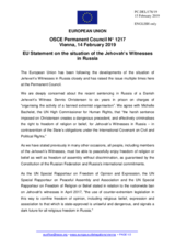 Statement by the Romanian EU Presidency on the situation of the Jehovah’s Witnesses in the Russian Federation