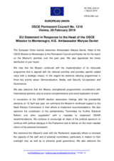 Statement by the Romanian EU Presidency in response to the report by the Head of the OSCE Mission to Montenegro, Ambassador Maryse Daviet