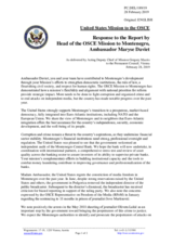 Statement by the Delegation of the United States of America in response to the report by the Head of the OSCE Mission to Montenegro, Ambassador Maryse Daviet