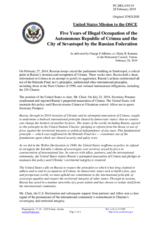Statement by the Delegation of the United States of America on five years of illegal occupation of the Autonomous Republic of Crimea and the city of Sevastopol by the Russian Federation