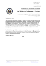 Statement by the Delegation of the United States of America on the parliamentary elections and post-electoral perspectives in Moldova