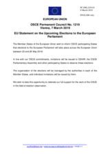 Statement by the Romanian EU Presidency on the elections to the European Parliament, to be held in the Member States of the European Union from 23 to 26 May 2019