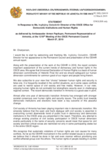 Statement by the Delegation of Armenia in response to the report by the Director of the Office for Democratic Institutions and Human Rights (ODIHR), Ms. Ingibjörg Sólrún Gísladóttir