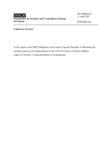 Response by the Delegation of the former Yugoslav Republic of Macedonia to the Questionnaire on the Code of Conduct on Politico-Military Aspects of Security