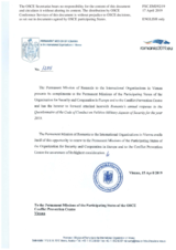 Response by the Delegation of Romania to the Questionnaire on the Code of Conduct on Politico-Military Aspects of Security