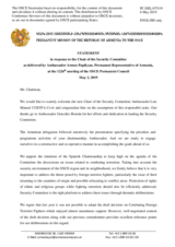 Statement by the Delegation of Armenia in response to the presentation by the Chairperson of the Security Committee