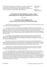 Statement by the Romanian EU Presidency in response to the presentation of the 2020 Programme Outline by the Secretary General, Ambassador Thomas Greminger