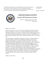 Statement by the Delegation of the United States of America on the parliamentary election in Ukraine held on 21 July 2019
