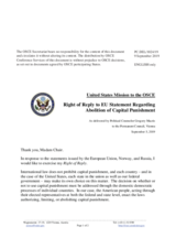 Statement by the Delegation of the United States of America in response to the statements on the death penalty in Belarus and in the United States of America