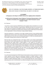 Statement by the Delegation of Armenia in response to the report by the Director of the Office for Democratic Institutions and Human Rights (ODIHR), Ms. Ingibjörg Sólrún Gísladóttir
