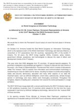 Statement by the Delegation of Armenia on the 23rd World Congress on Information Technology, held in Yerevan from 6 to 9 October 2019