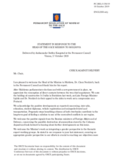 Statement by the Delegation of Norway in response to the report by the Head of the OSCE Mission to Moldova, Dr. Claus Neukirch