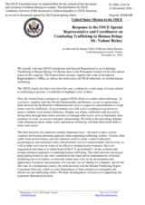 Statement by the Delegation of the United States of America in response to the report by the Special Representative and Co-Ordinator for Combating Trafficking in Human Beings, Mr. Valiant Richey