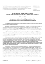 Statement by the Finnish EU Presidency in response to the three Personal Representatives of the Chairperson-in-Office on tolerance and non-discrimination