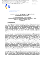 Statement by the Delegation of Ukraine on Russia’s ongoing aggression against Ukraine and illegal occupation of Crimea