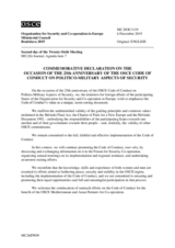 Document No.1, Commemorative Declaration on the Occasion of the 25th Anniversary of the OSCE Code of Conduct on Politico-Military Aspects of Security