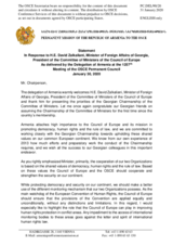 Statement by the Delegation of Armenia in response to the address by the President of the Committee of Ministers of the Council of Europe, H.E. Mr. David Zalkaliani