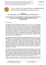 Statement by the Delegation of Armenia on the commemoration of International Holocaust Remembrance Day