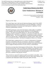 Statement by the Delegation of the United States of America on the early parliamentary elections in Azerbaijan, held on 9 February 2020