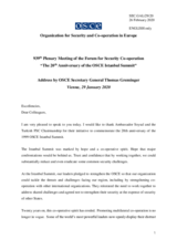 Address by OSCE Secretary General Thomas Greminger on the 20th Anniversary of the OSCE Istanbul Summit