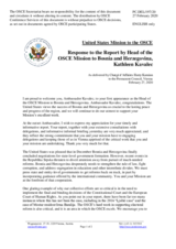 Statement by the Delegation of the United States of America in response to the report by the Head of the OSCE Mission to Bosnia and Herzegovina, Ambassador Kathleen Kavalec