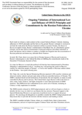 Statement by the Delegation of the United States of America on Russia’s ongoing aggression against Ukraine and illegal occupation of Crimea