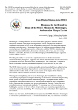 Statement by the Delegation of the United States of America in response to the report by the Head of the OSCE Mission to Montenegro, Ambassador Maryse Daviet