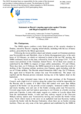 Statement by the Delegation of Ukraine on Russia’s ongoing aggression against Ukraine and illegal occupation of Crimea